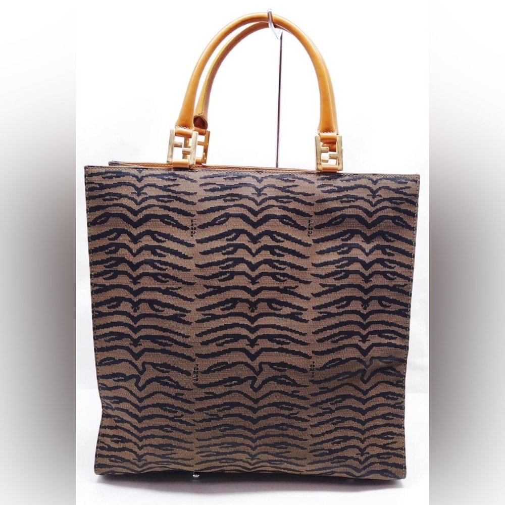 ❌SOLD❌ Fendi Tiger Stripe Tobacco Canvas Tote Bag